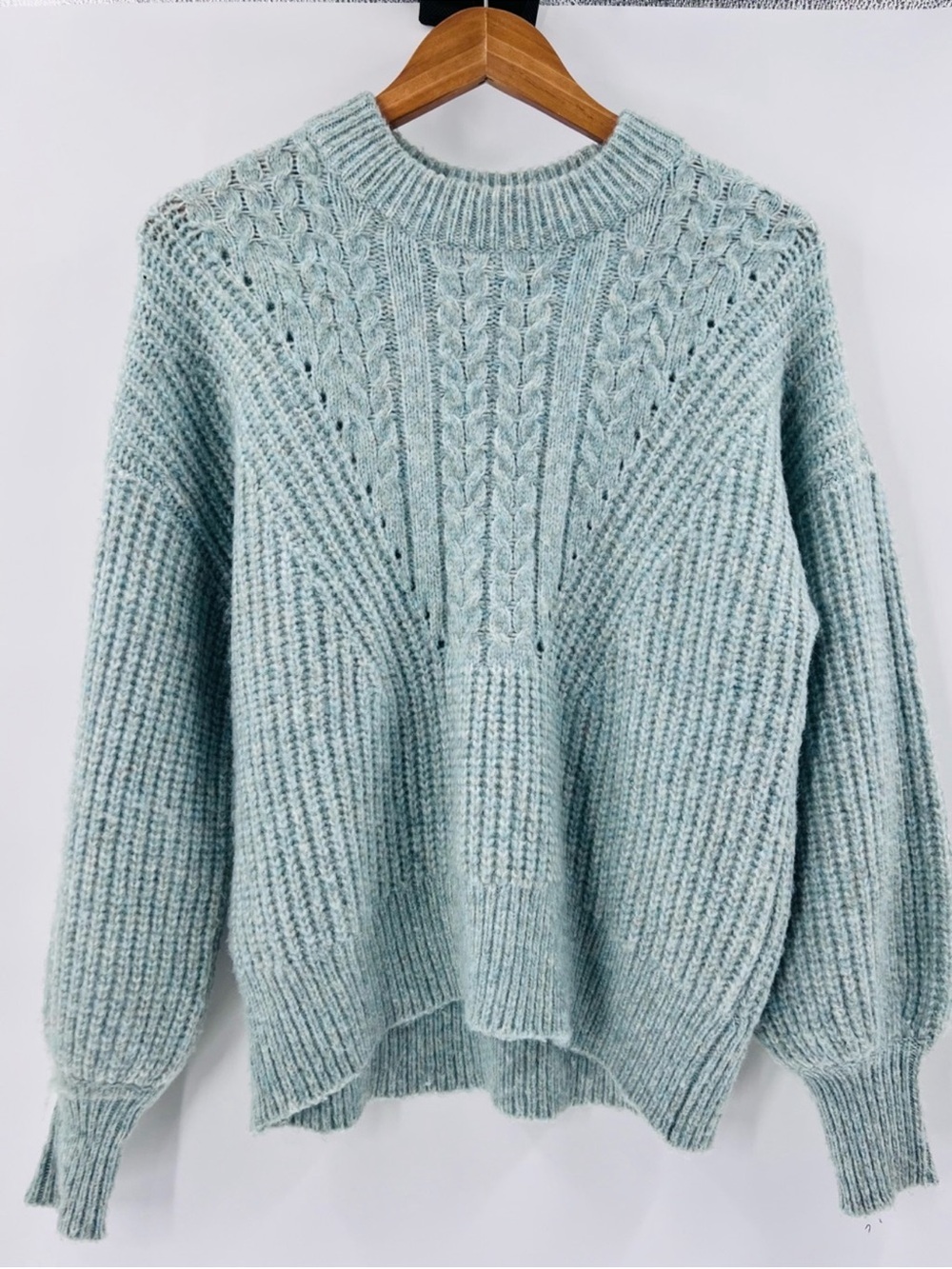 Sonoma Goods For Life M Sweater Dusty Mint Sage Cable Knit Chunky Balloon Sleeve - Picture 2 of 8